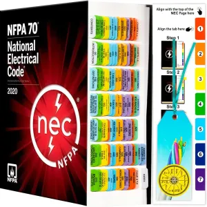 National Electrical Code 2020 NEC Index Tabs (112 Pieces) - PVC Material - Color-Coded with Wire Chart, Formula Guide, Ohm's Law Stickers, Alignment Guide and Bookmarker