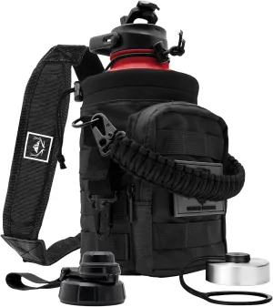 NATURE PIONEOR Tactical Water Bottle with Carrying Molle Sleeve, Stainless Steel 18/8 Food Grade Half Gallon Jug
