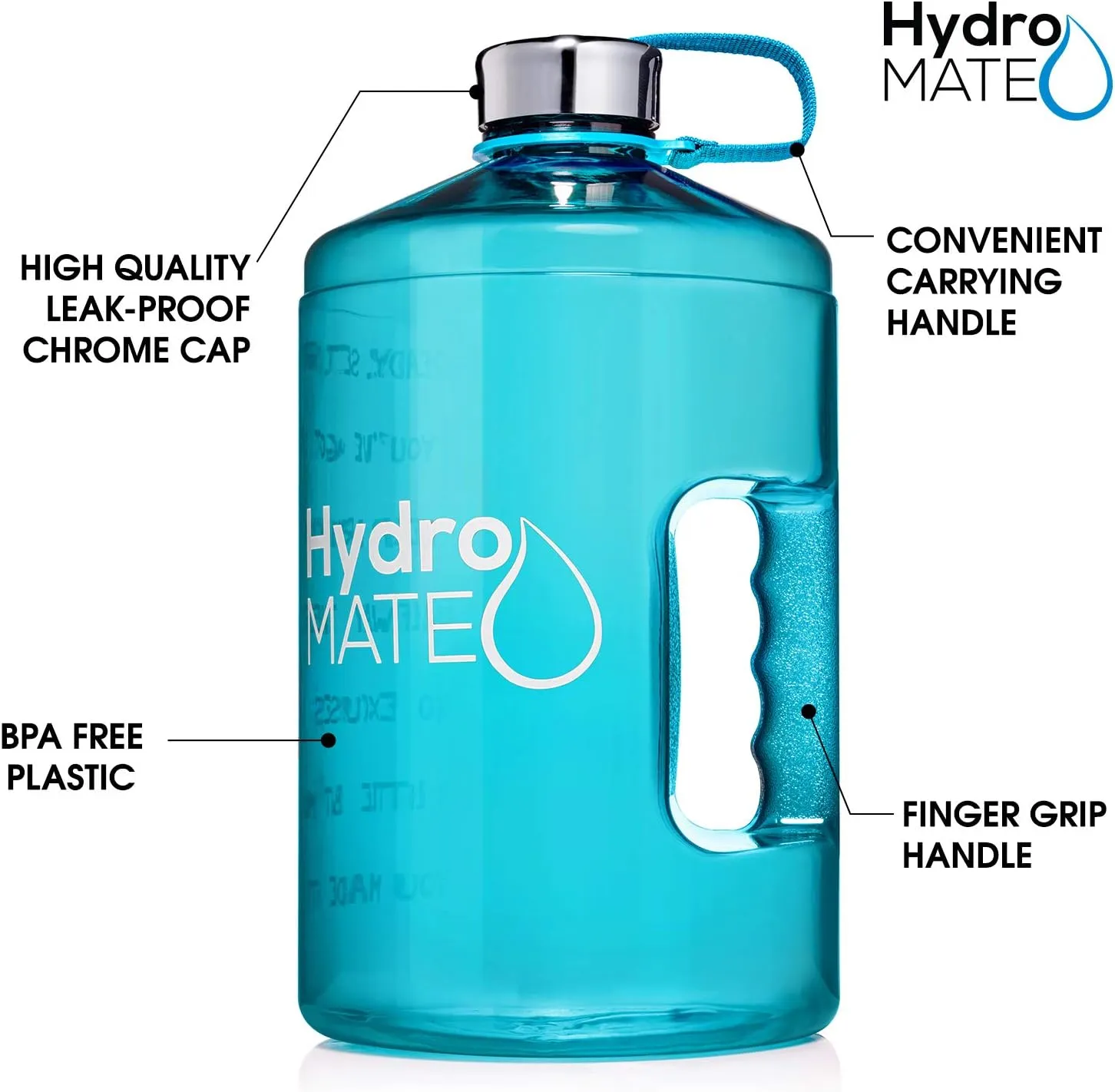 NatureWorks HydroMATE 1/2 Gallon Water Bottle with Times to Drink BPA Free Leak Proof Reusable Jug with Handle 64 oz (Light Blue)
