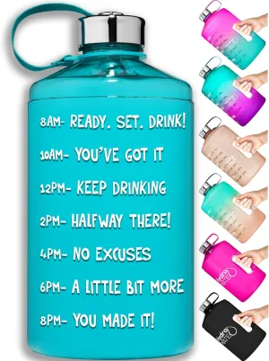 NatureWorks HydroMATE 1/2 Gallon Water Bottle with Times to Drink BPA Free Leak Proof Reusable Jug with Handle 64 oz (Light Blue)