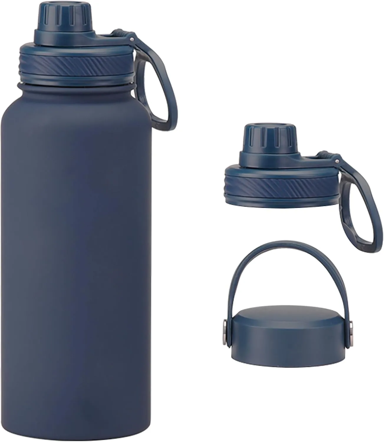 Navy 32 OZ Insulated Water Bottle, Large Insulated Stainless Steel Water Flask, Big Sports Travel Water Bottle with 2 Lids, Insulated Thermal Mug Cup