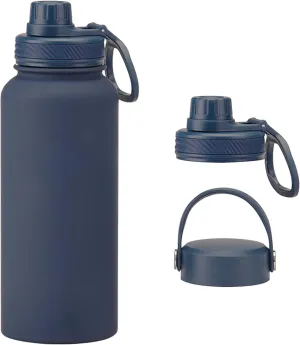 Navy 32 OZ Insulated Water Bottle, Large Insulated Stainless Steel Water Flask, Big Sports Travel Water Bottle with 2 Lids, Insulated Thermal Mug Cup