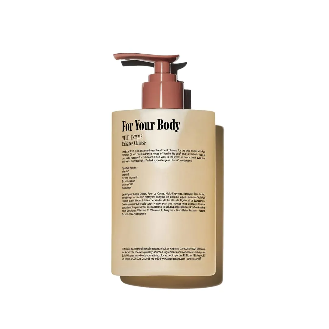 Nécessaire The Body Wash Olibanum. Natural Body Wash for Women   Men. Radiance Cleanse. Multi-Enzyme Gel Cleanser for Dull Skin. Notes of Vanilla, Fig Leaf, and Cassis Buds. 16.9 Fl Oz.