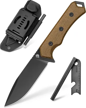 NedFoss BOAR Survival Knife with Fire Starter, 4.1" D2 Steel Full Tang Hunting Knife, Kydex Sheath, Micarta Handle