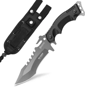 NedFoss Fixed Blade Survival Knife with Sheath, 9" Full Tang Camping Knife, Ergonomics G10 Anti-skidding Handle, Sharp Edge for Outdoor Hiking, Bushcraft, Hunting or Fishing