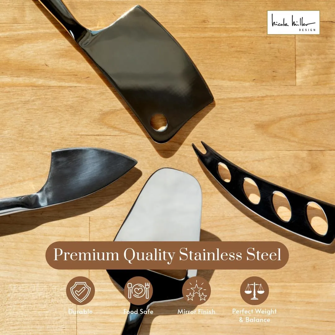 Nicole Miller Cheese Knife Set - 4-Piece Cheese Knife Set with Canvas Pouch