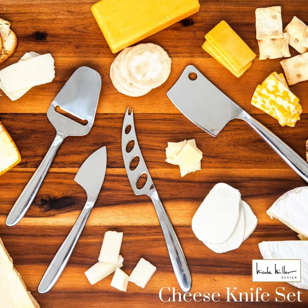 Nicole Miller Cheese Knife Set - 4-Piece Cheese Knife Set with Canvas Pouch