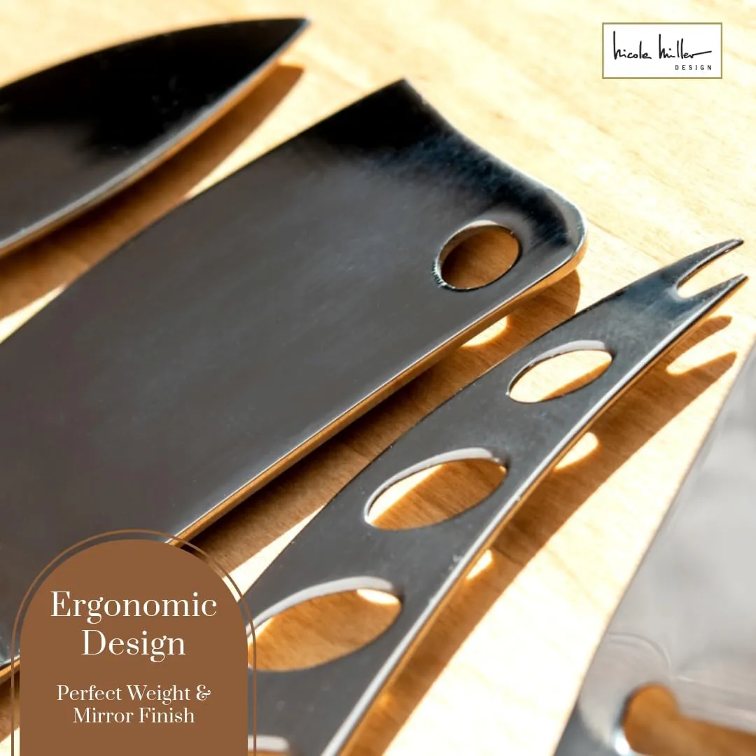 Nicole Miller Cheese Knife Set - 4-Piece Cheese Knife Set with Canvas Pouch