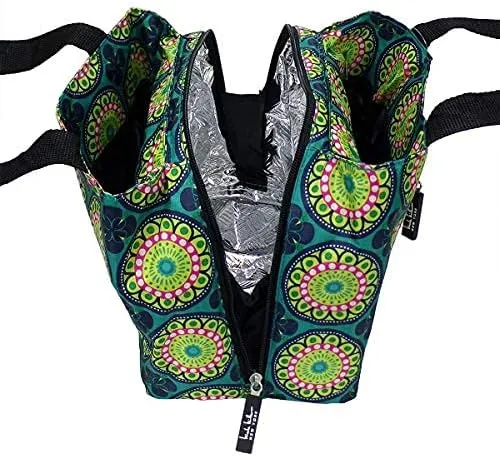 Nicole Miller Insulated Lunch Bag Tote –Open Cooler Ice Bag Lunch Box for Food with Drink Bottle Holder for Women, Men, Picnic, Boating, Beach, Fishing & Work(Kaleidoscope Teal)
