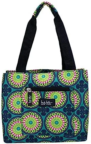 Nicole Miller Insulated Lunch Bag Tote –Open Cooler Ice Bag Lunch Box for Food with Drink Bottle Holder for Women, Men, Picnic, Boating, Beach, Fishing & Work(Kaleidoscope Teal)