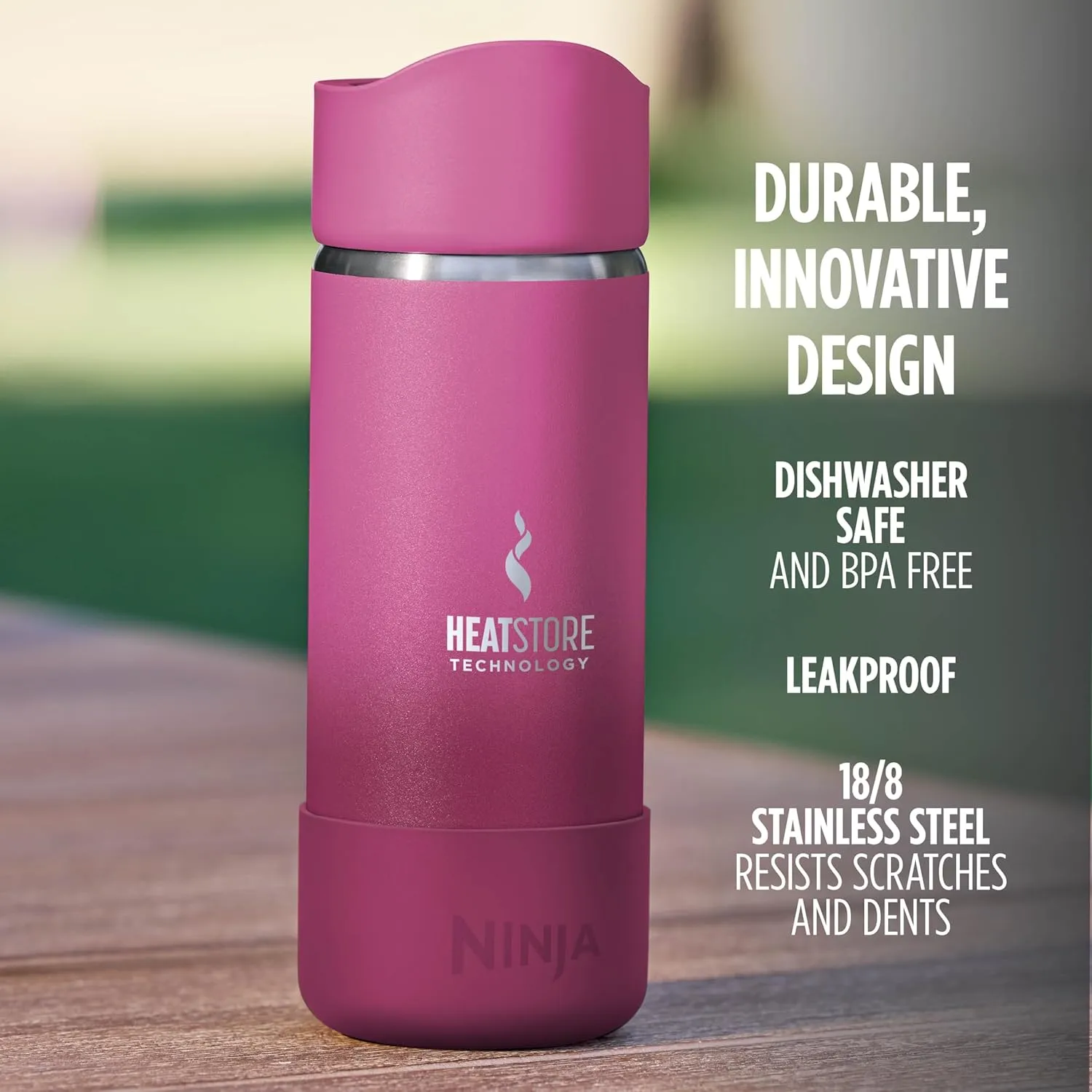 Ninja, Travel Mug, Sip Perfect 16oz, Brings Hot Drinks to Sippable Temperature in Minutes, Stainless Steel, Leak Proof, Dishwasher Safe, Metal, Insulated Tumbler, Fuchsia Pink, DW1603BP