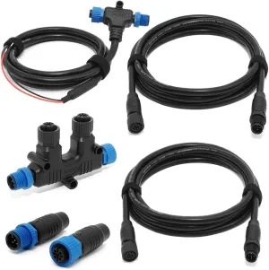 NMEA 2000 Starter Kit Marine NMEA 2K Network Accessories, Marine Grade NMEA 2000 Backbone Cables Drop Cables Tees Terminators for Lowrance, Garmin, Yamaha Outboard Engine (Dual Device)