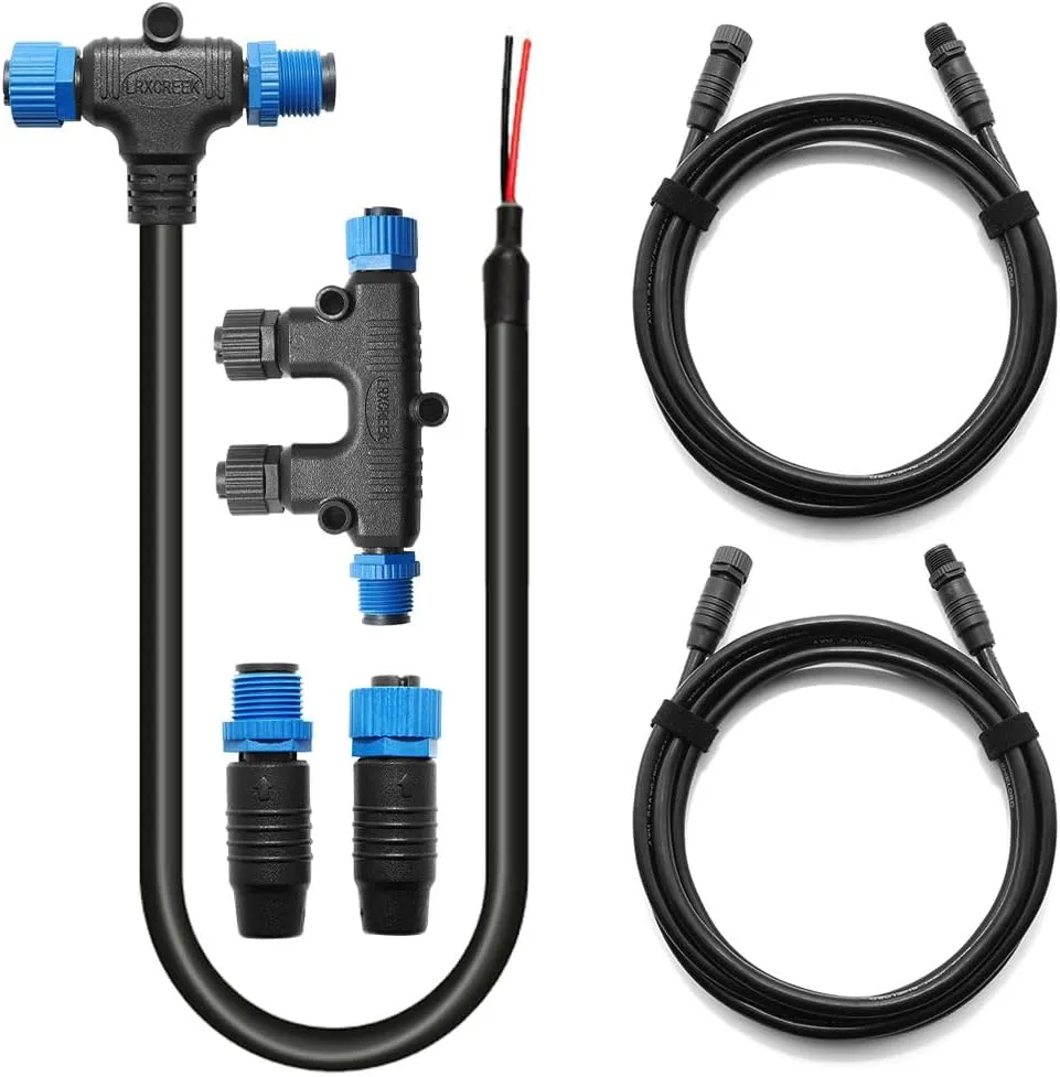 NMEA 2000 Starter Kit Marine NMEA 2K Network Accessories, Marine Grade NMEA 2000 Backbone Cables Drop Cables Tees Terminators for Lowrance, Garmin, Yamaha Outboard Engine (Dual Device)