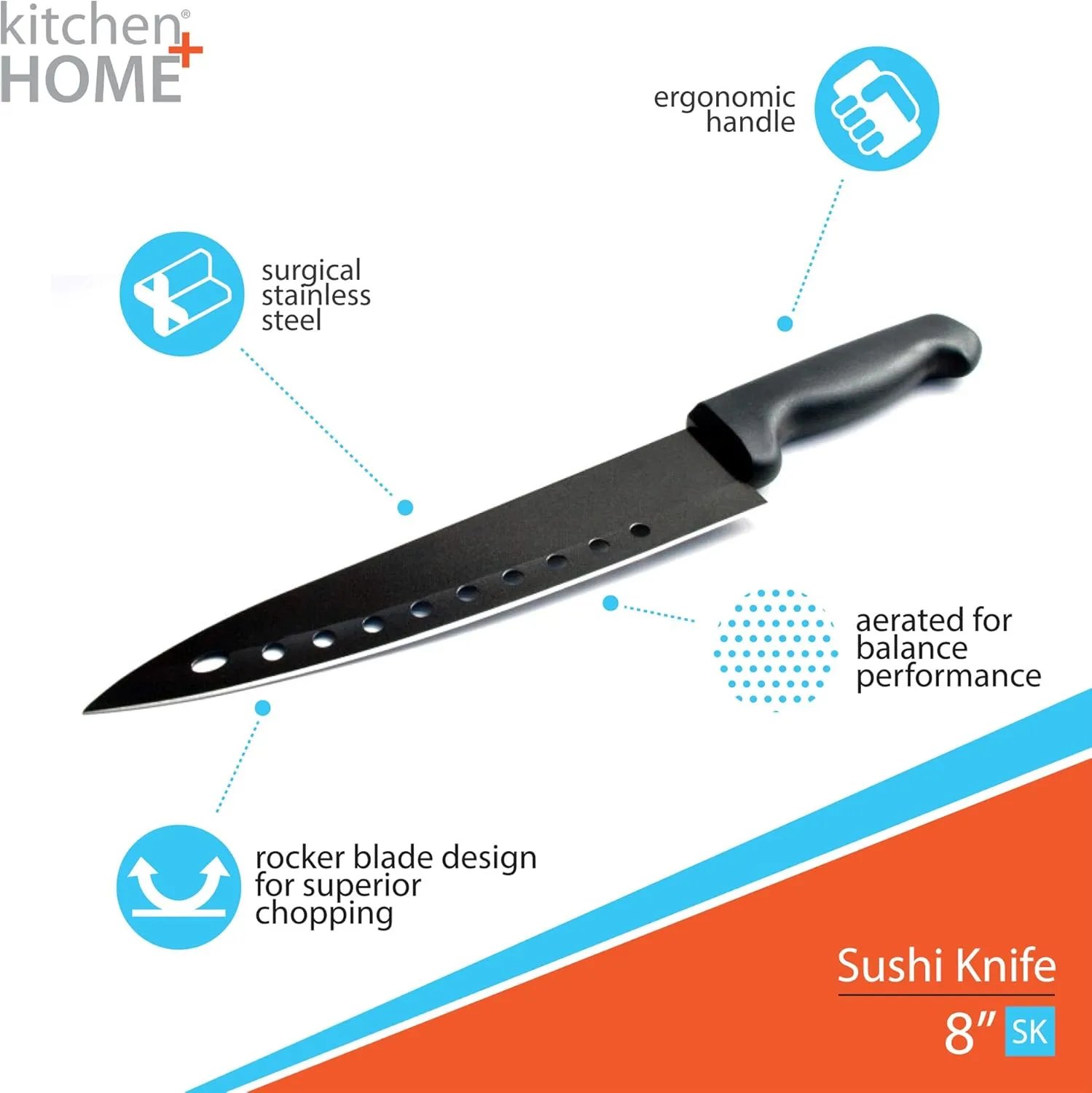 Non Stick Sushi Knife - 8 inch Stainless Steel Non Stick Multipurpose Chef Knife - 2 Pack