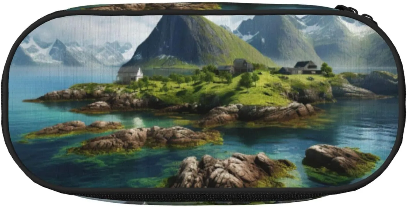 Norway Islands print Functional Stationery Pouch Portable Pencil Bags Pencil case, Lightweight Pencil Pouch