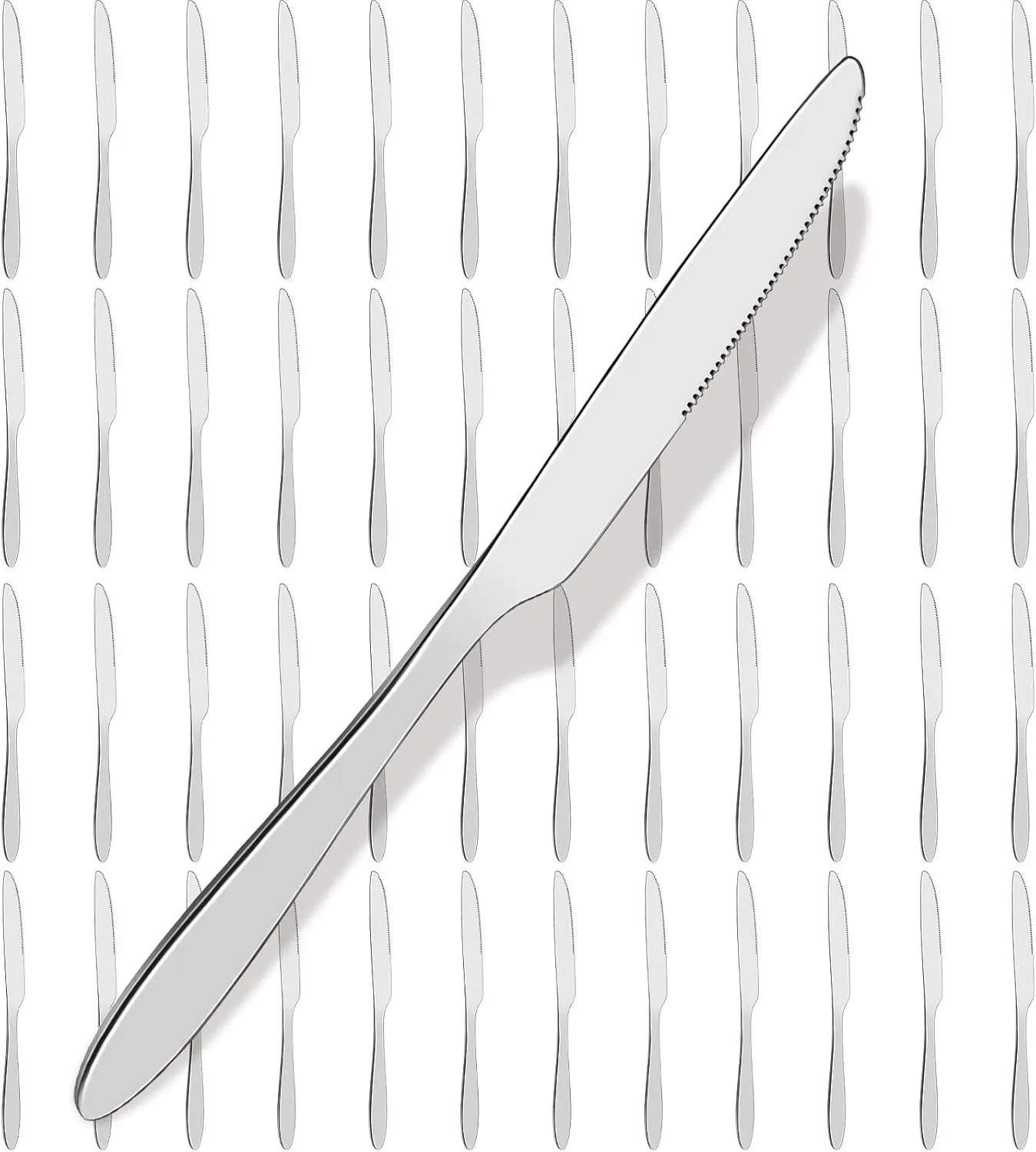 Nuenen 50 Pcs Dinner Knives Set 8.5 Inch Table Knife Stainless Steel Butter Knives Set Christmas Tableware Cutlery Silverware Spreader Knife for Restaurant Kitchen Mirror Polished Dishwasher Safe