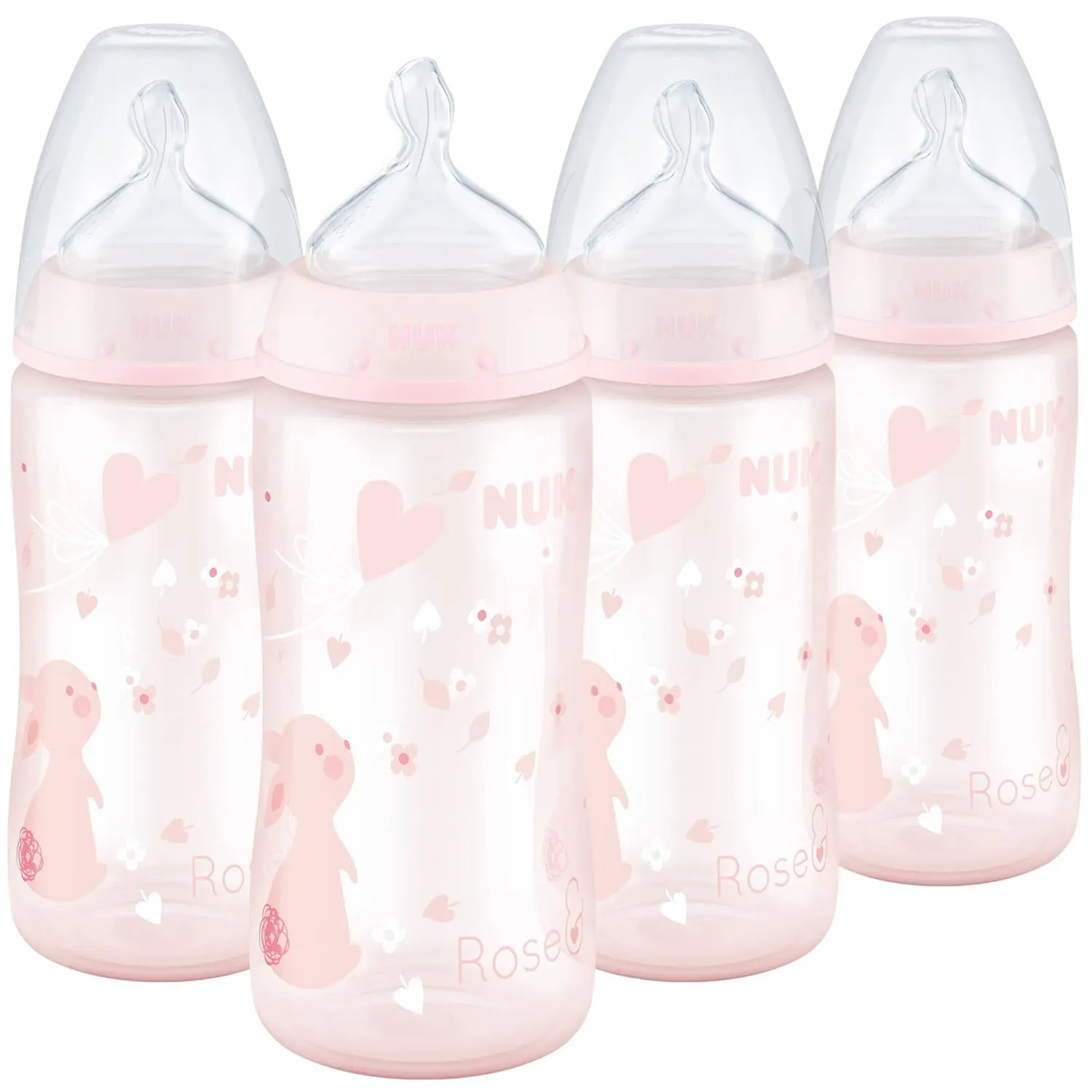 NUK Smooth Flow Anti Colic Baby Bottle, 10 oz, 4 Pack,Pink Bunny, 4 Count (Pack of 1)