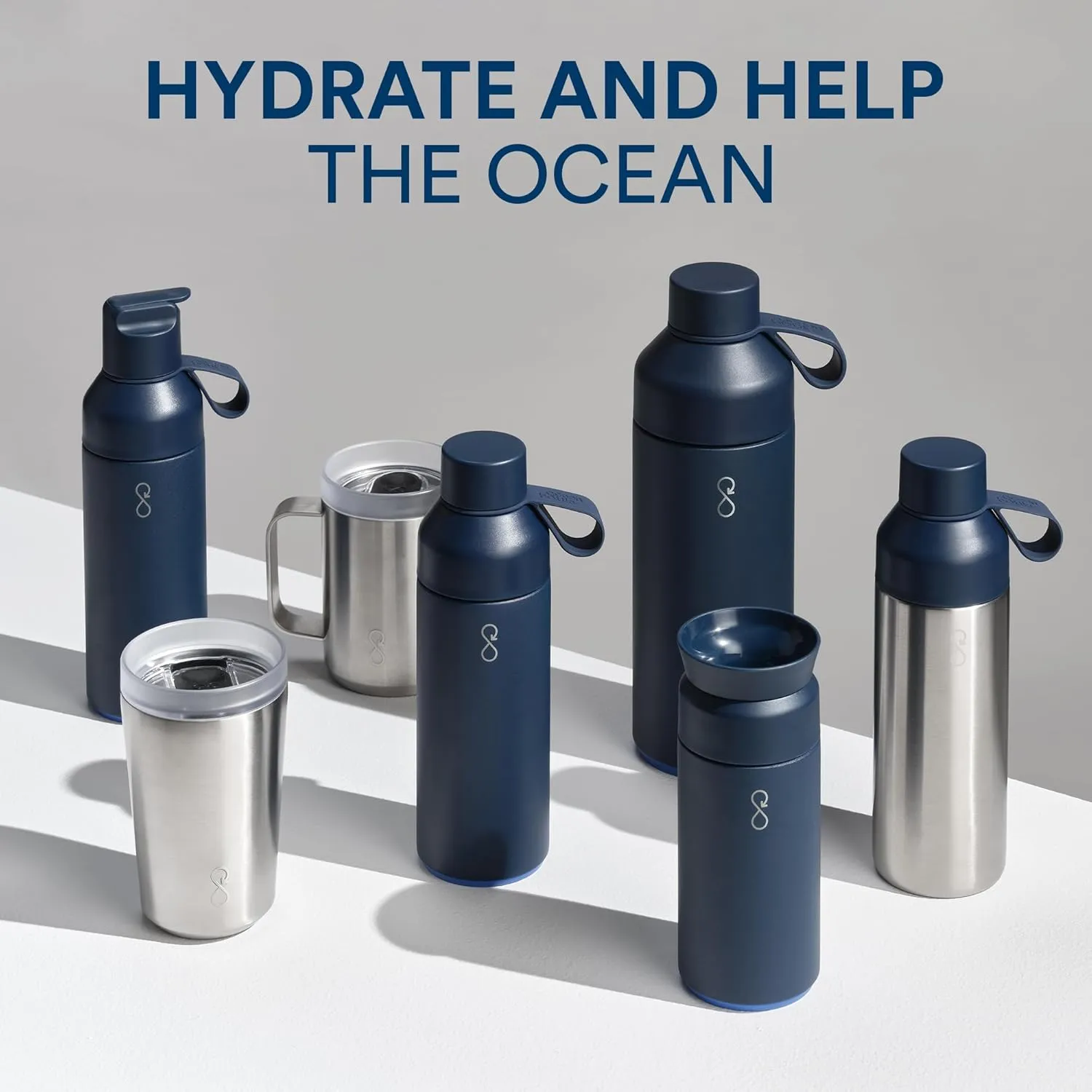 Ocean Bottle - Recycled Stainless Steel Drinks Reusable Water Bottle - Eco-Friendly & Reusable - Rock Grey - 34 oz