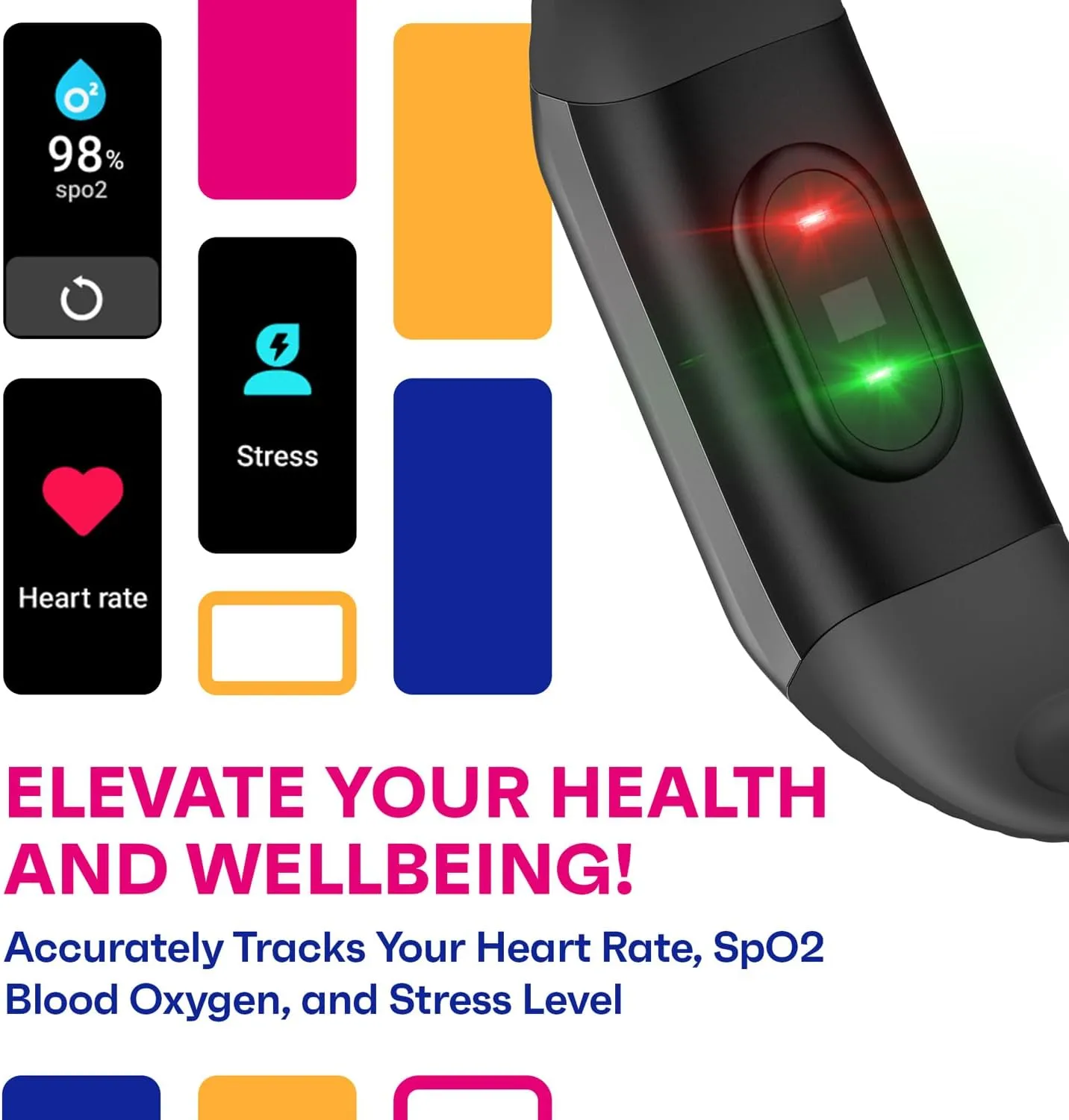OCTANDRA Active 2 VeryFit Fitness Tracker Heart Rate SpO2 Blood Oxygen Saturation Sleep Monitor Step Counter Pedometer IP68 Waterproof Activity Running Smart Watches for Men Women (ID155) (Black)