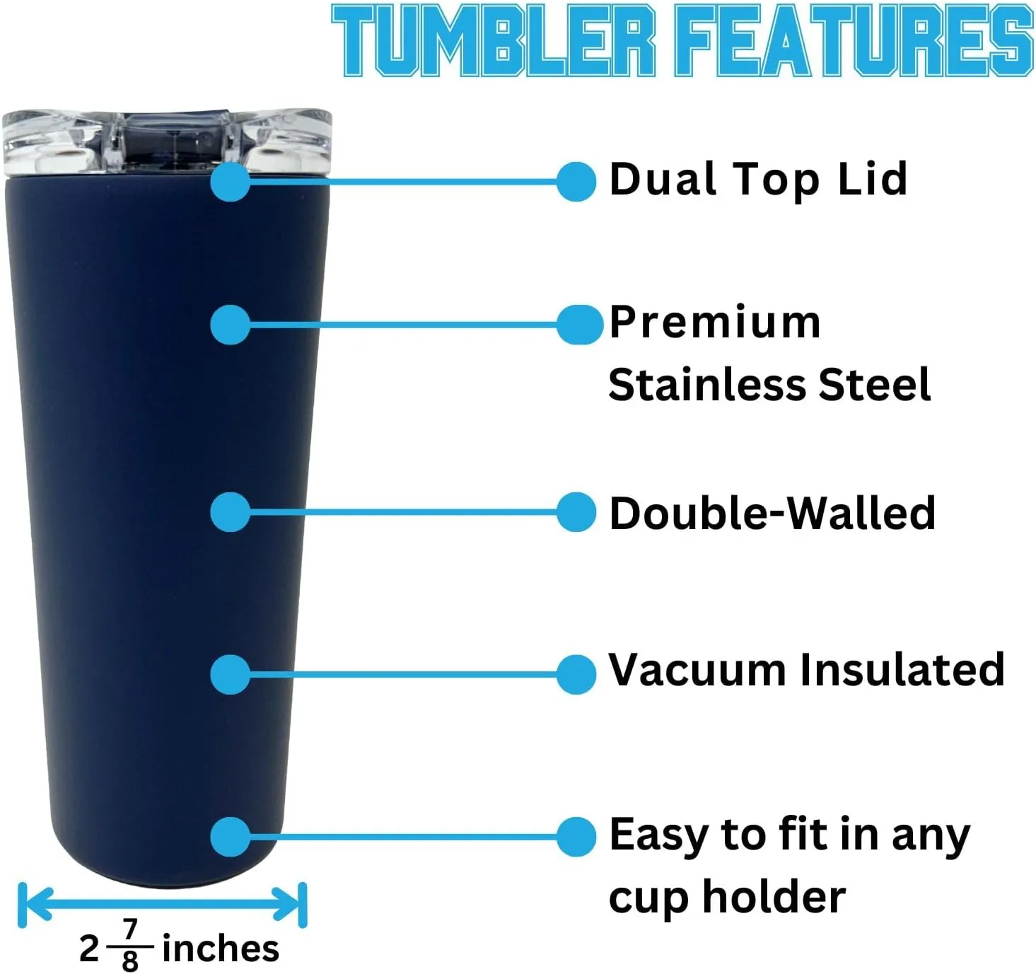 Officially Licensed Collegiate Stainless Steel Tumbler - Double Walled Insulated Travel Thermos - 24 oz (Arizona Navy)