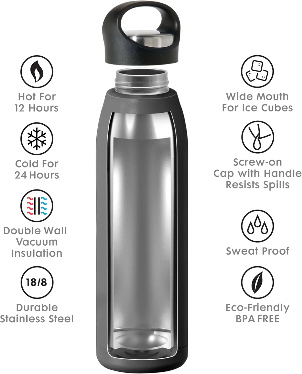 OGGI Freestyle Stainless Steel Insulated Water Bottle- Double Wall Vacuum Insulated, Travel Thermos, 23oz(680ml), Blue
