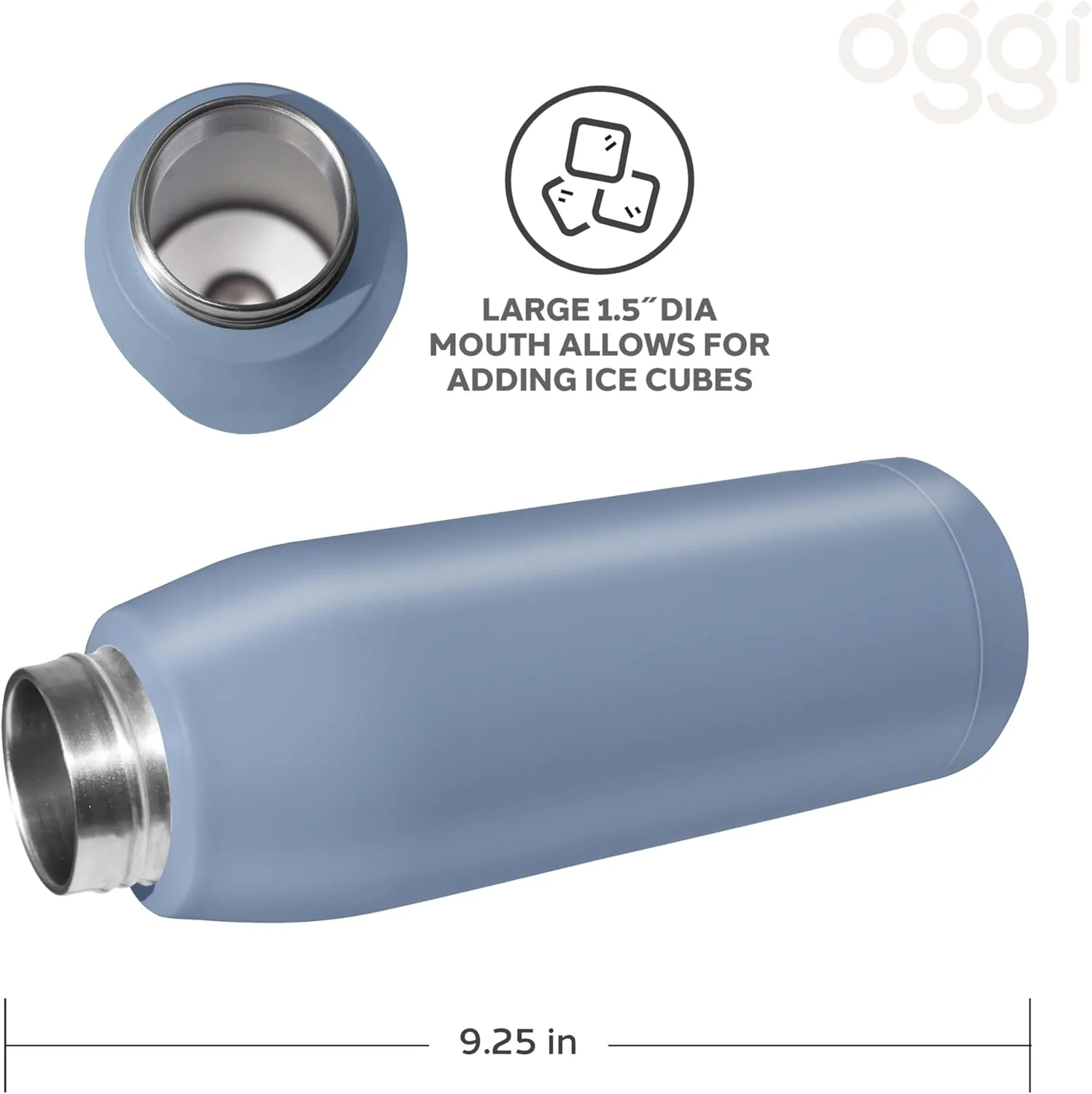 OGGI Freestyle Stainless Steel Insulated Water Bottle- Double Wall Vacuum Insulated, Travel Thermos, 23oz(680ml), Blue