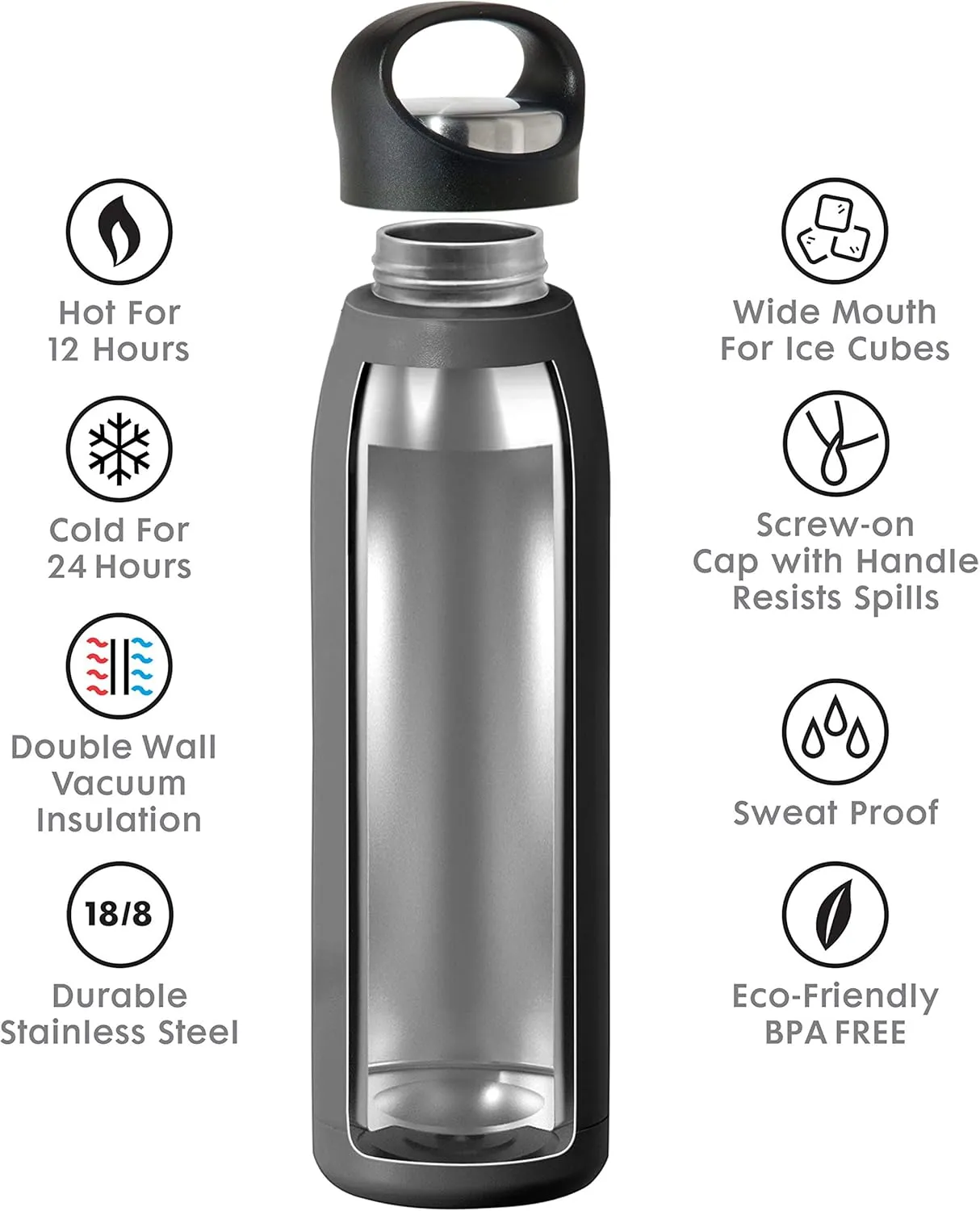 OGGI Freestyle Stainless Steel Insulated Water Bottle- Double Wall Vacuum Insulated, Travel Thermos, 23oz(680ml), Green