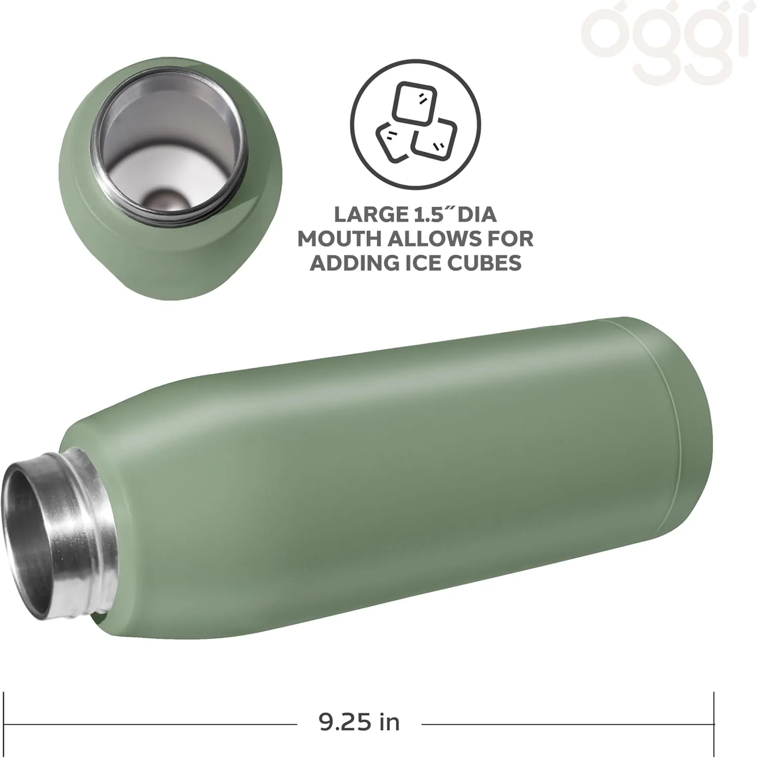 OGGI Freestyle Stainless Steel Insulated Water Bottle- Double Wall Vacuum Insulated, Travel Thermos, 23oz(680ml), Green