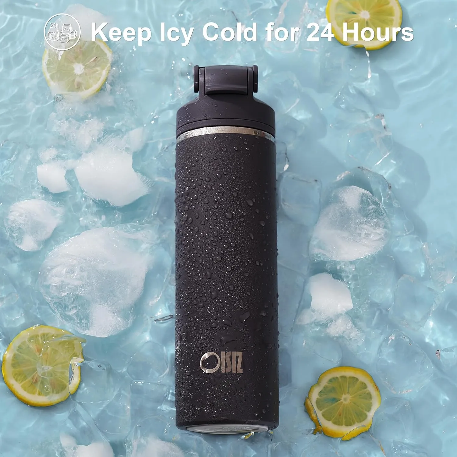 OISIZ Insulated Water Bottle 24 oz with 2-in-1 Straw and Swig Lid, Leakproof and BPA Free, Keep Cold 24H, Vacuum Stainless Steel Water Bottle for School, Travel and Sports, All Dishwasher Safe