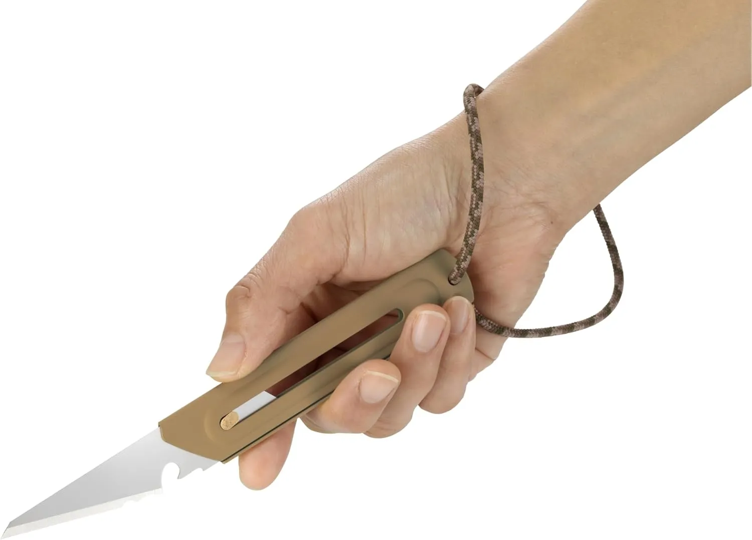 OLFA WORKS OW-UCK-1/SB Utility Camp Knife High Carbon Stainless Steel Blade - Multipurpose Outdoor Knife, Great for and Camping Activities - Brass Wheel Lock, Replacement Blade: OWB-UCB-1 (Sand)
