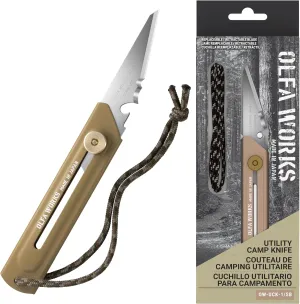 OLFA WORKS OW-UCK-1/SB Utility Camp Knife High Carbon Stainless Steel Blade - Multipurpose Outdoor Knife, Great for and Camping Activities - Brass Wheel Lock, Replacement Blade: OWB-UCB-1 (Sand)