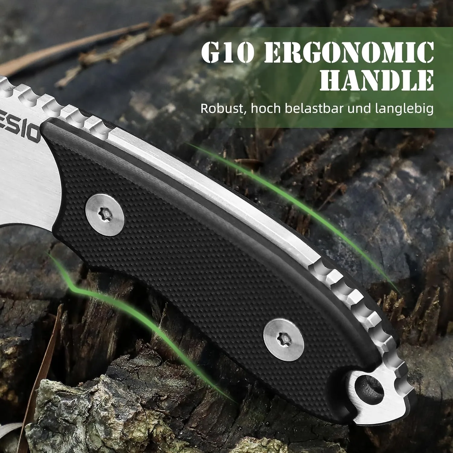 Omesio Neck Knife, 5.43" Neck Knife with Sheath and Necklace, Full Tang Small Fixed Blad Knife D2 Steel 2.17-Inch Blade G10 Handle for Outdoor, Survival, Camping, Tactical