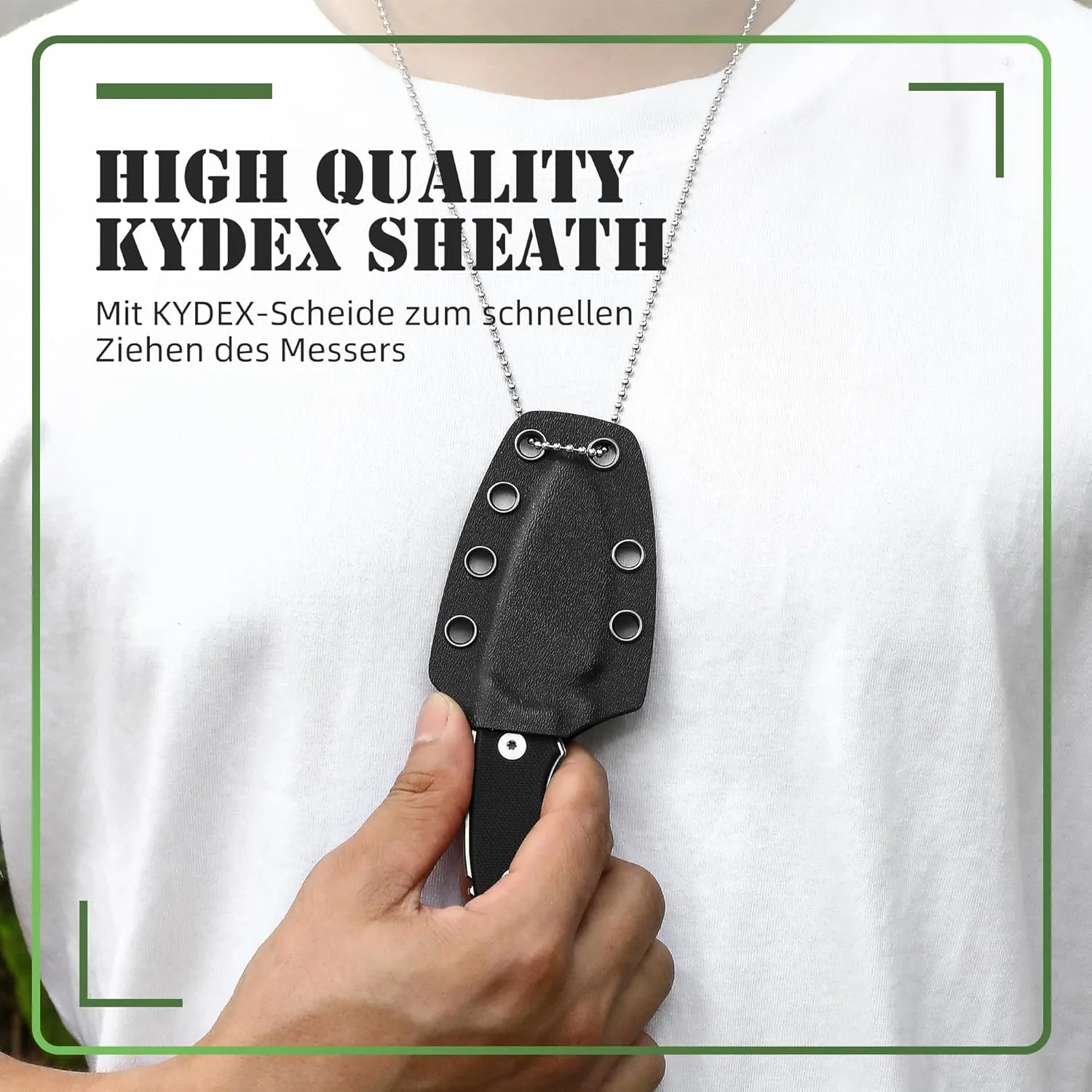 Omesio Neck Knife, 5.43" Neck Knife with Sheath and Necklace, Full Tang Small Fixed Blad Knife D2 Steel 2.17-Inch Blade G10 Handle for Outdoor, Survival, Camping, Tactical
