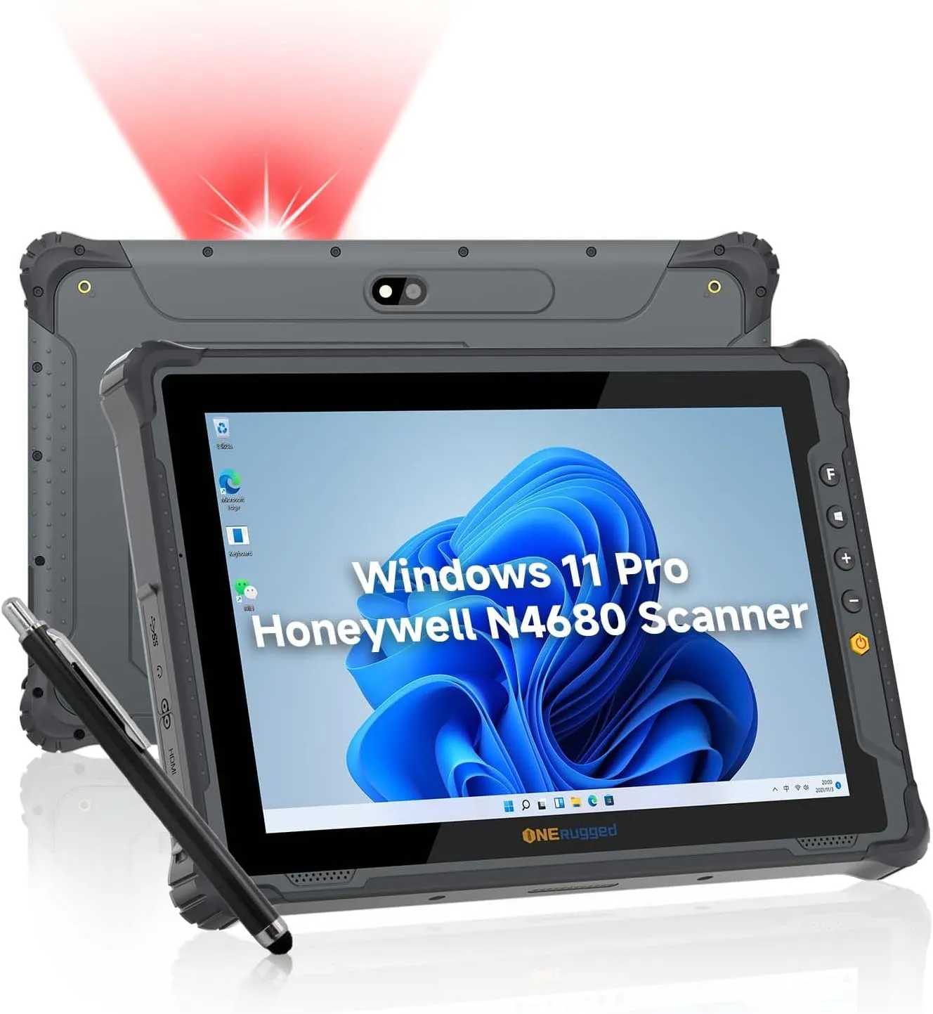 ONERugged Rugged Tablet with Barcode Scanner M80J, 8 inch Windows 11 Pro Enterprise Tablet w/Honeywell N4680 Scan Engine, 1D/2D QR Inventory Scanner, 8GB 128GB Industrial Work PC for WMS, Retail
