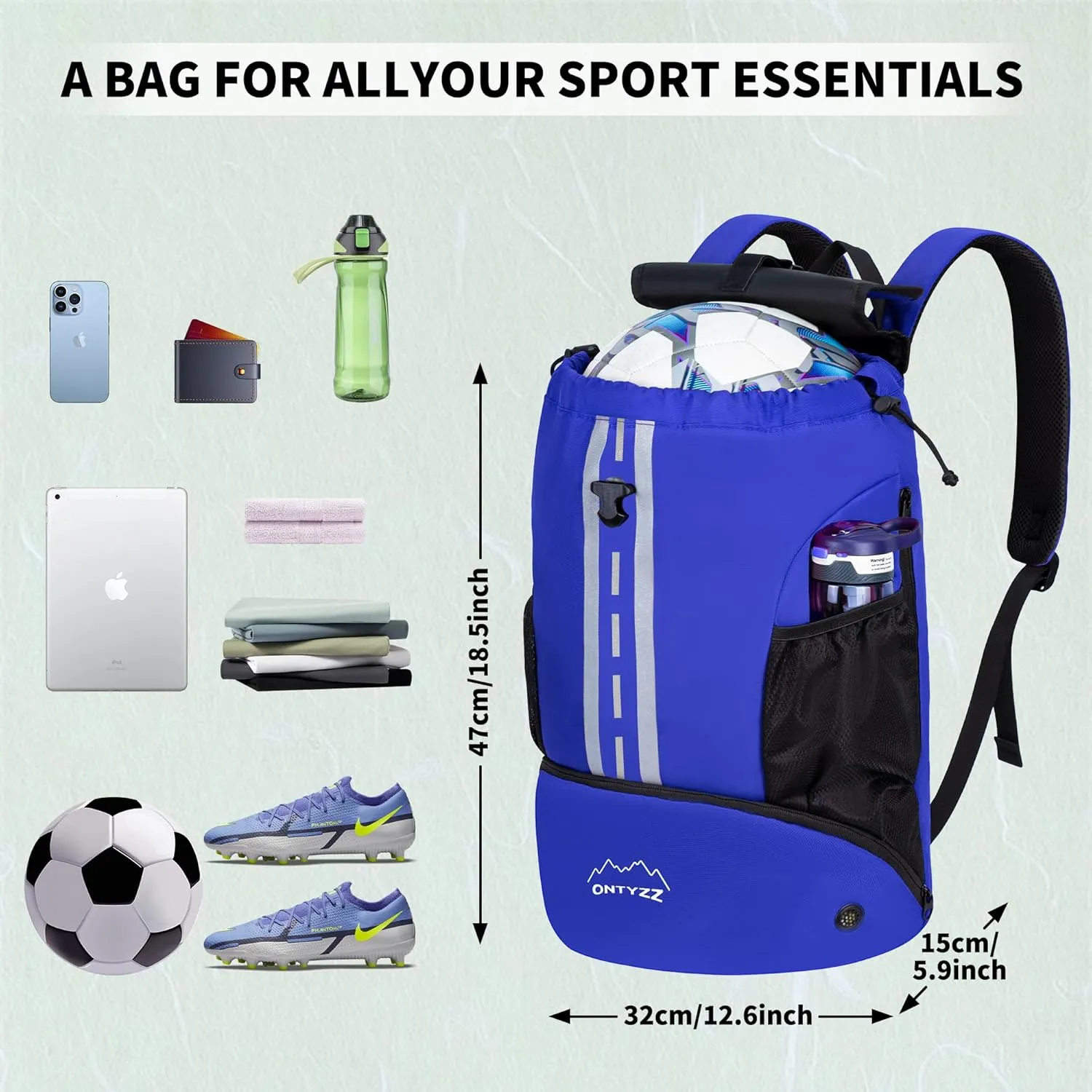 ONTYZZ Sports Backpack with Drawstring Closure Basketball Backpack with Shoe Compartment Swim Beach Bag
