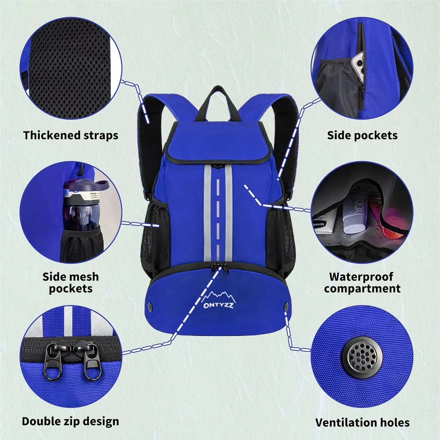 ONTYZZ Sports Backpack with Drawstring Closure Basketball Backpack with Shoe Compartment Swim Beach Bag