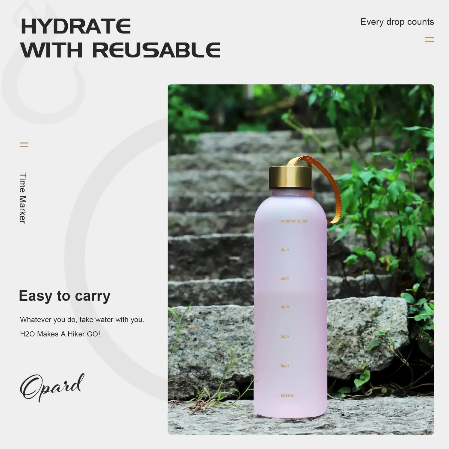Opard 27oz/32oz Motivational Water Bottle with Time Marker to Drink, Reusable Plastic Bottle with BPA Free Tritan for Gym and Sports