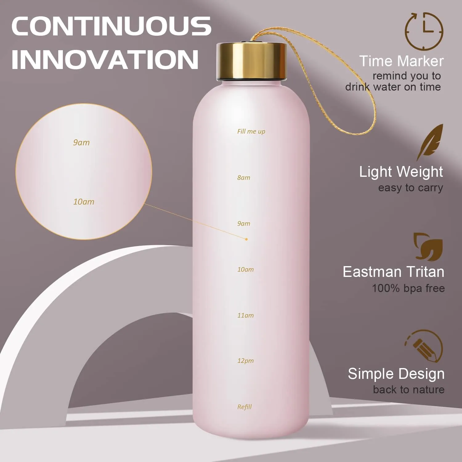 Opard 27oz/32oz Motivational Water Bottle with Time Marker to Drink, Reusable Plastic Bottle with BPA Free Tritan for Gym and Sports