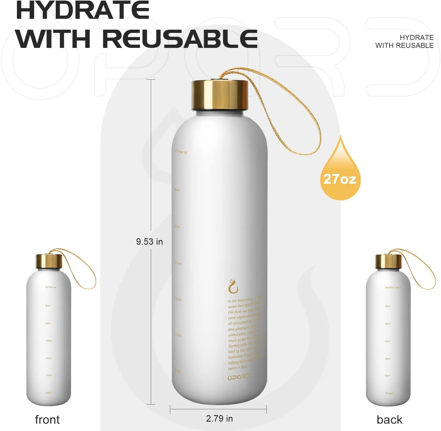 Opard 27oz/32oz Motivational Water Bottle with Time Marker to Drink, Reusable Plastic Bottle with BPA Free Tritan for Gym and Sports