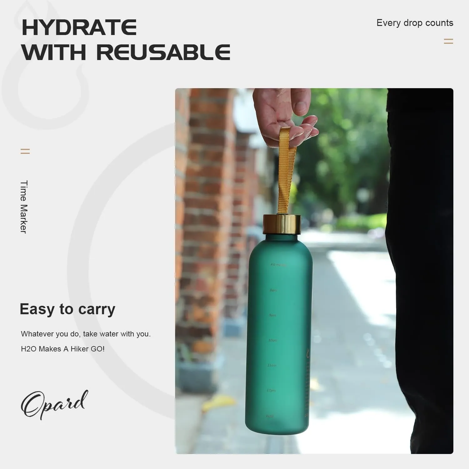Opard 27oz/32oz Motivational Water Bottle with Time Marker to Drink, Reusable Plastic Bottle with BPA Free Tritan for Gym and Sports
