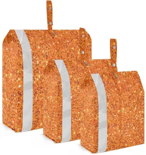 Orange Glitter Texture Travel Storage Bag with Lanyard - Portable Lightweight Classified Storage Bag with Zipper, Dust and Waterproof Travel Packing Cube for Suitcase,3 Pieces