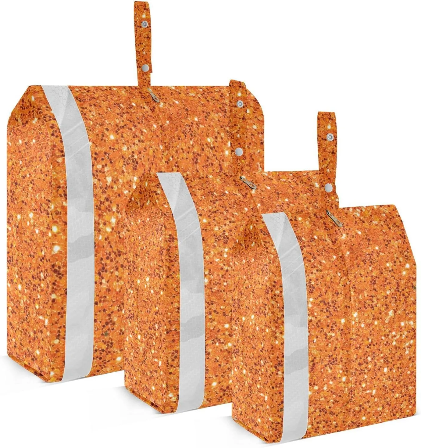 Orange Glitter Texture Travel Storage Bag with Lanyard - Portable Lightweight Classified Storage Bag with Zipper, Dust and Waterproof Travel Packing Cube for Suitcase,3 Pieces