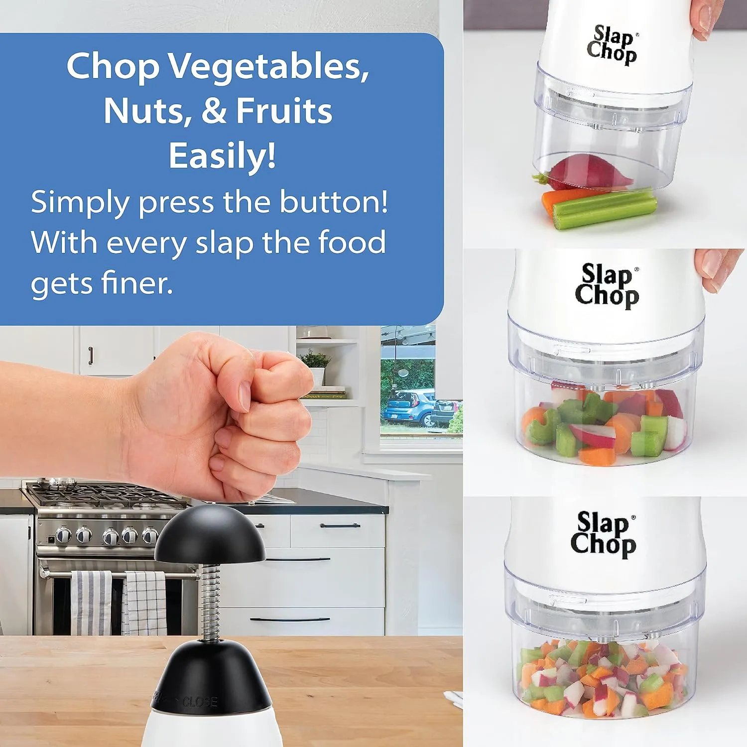 Original Slap Chop Slicer Chopper with Stainless Steel Blades & Butterfly Opening for Easy Cleaning - Vegetable Chopper Gadget - Mini Chopper for Salads - Kitchen Accessory