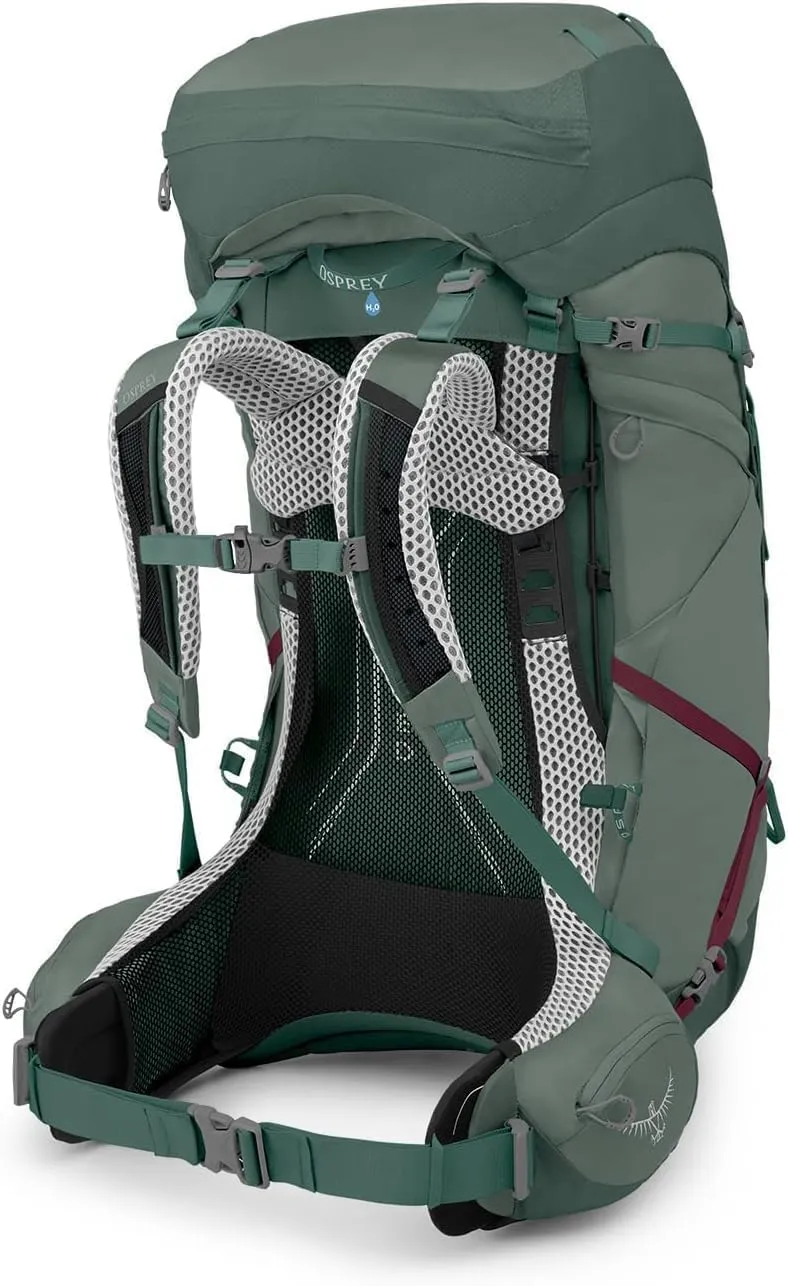 Osprey Aura AG LT 65L Women's Backpacking Backpack, Koseret/Darjeeling Spring Green, WXS/S