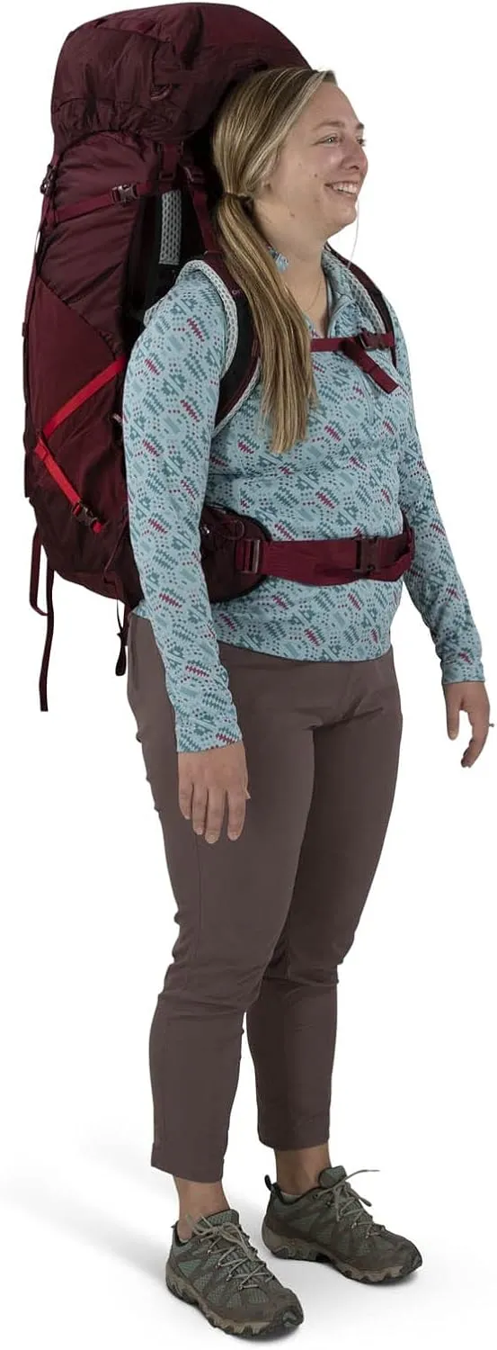 Osprey Aura AG LT 65L Women's Backpacking Backpack, Koseret/Darjeeling Spring Green, WXS/S