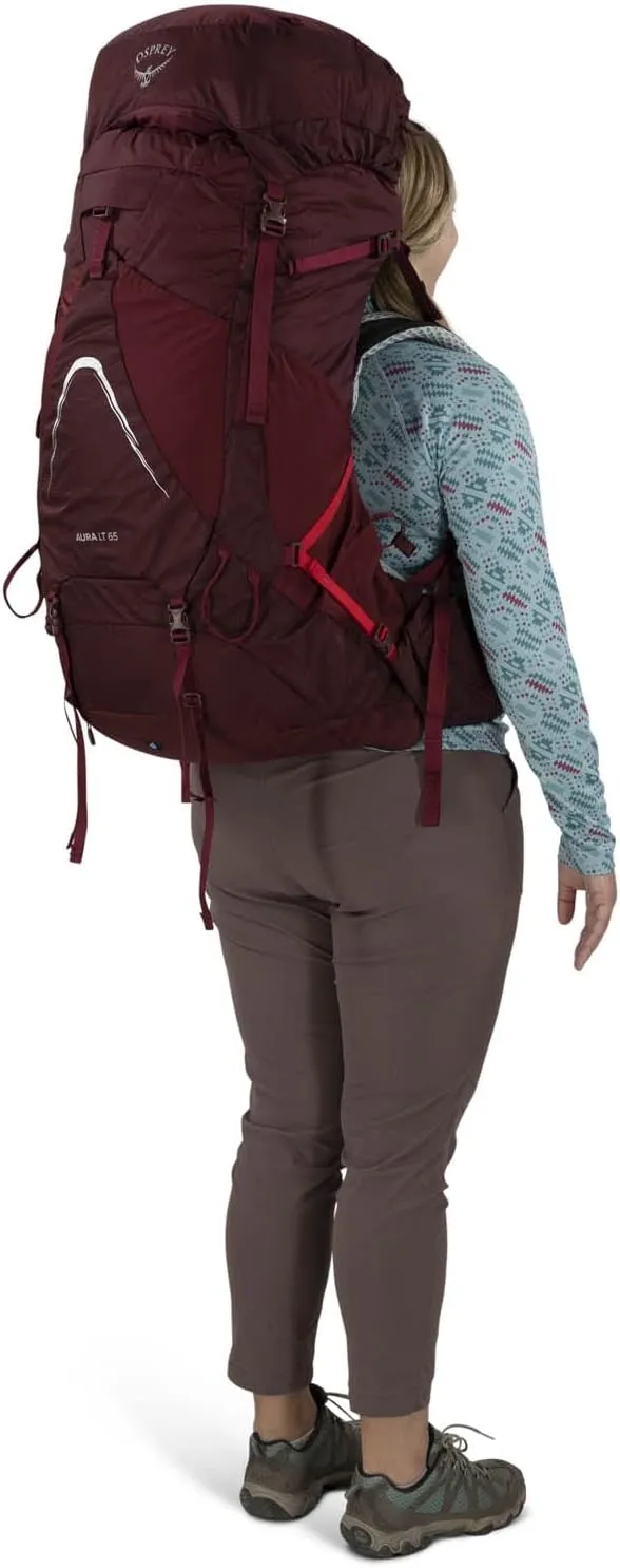 Osprey Aura AG LT 65L Women's Backpacking Backpack, Koseret/Darjeeling Spring Green, WXS/S