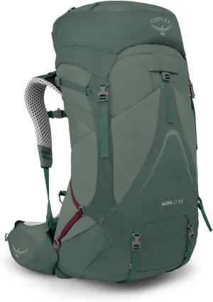 Osprey Aura AG LT 65L Women's Backpacking Backpack, Koseret/Darjeeling Spring Green, WXS/S