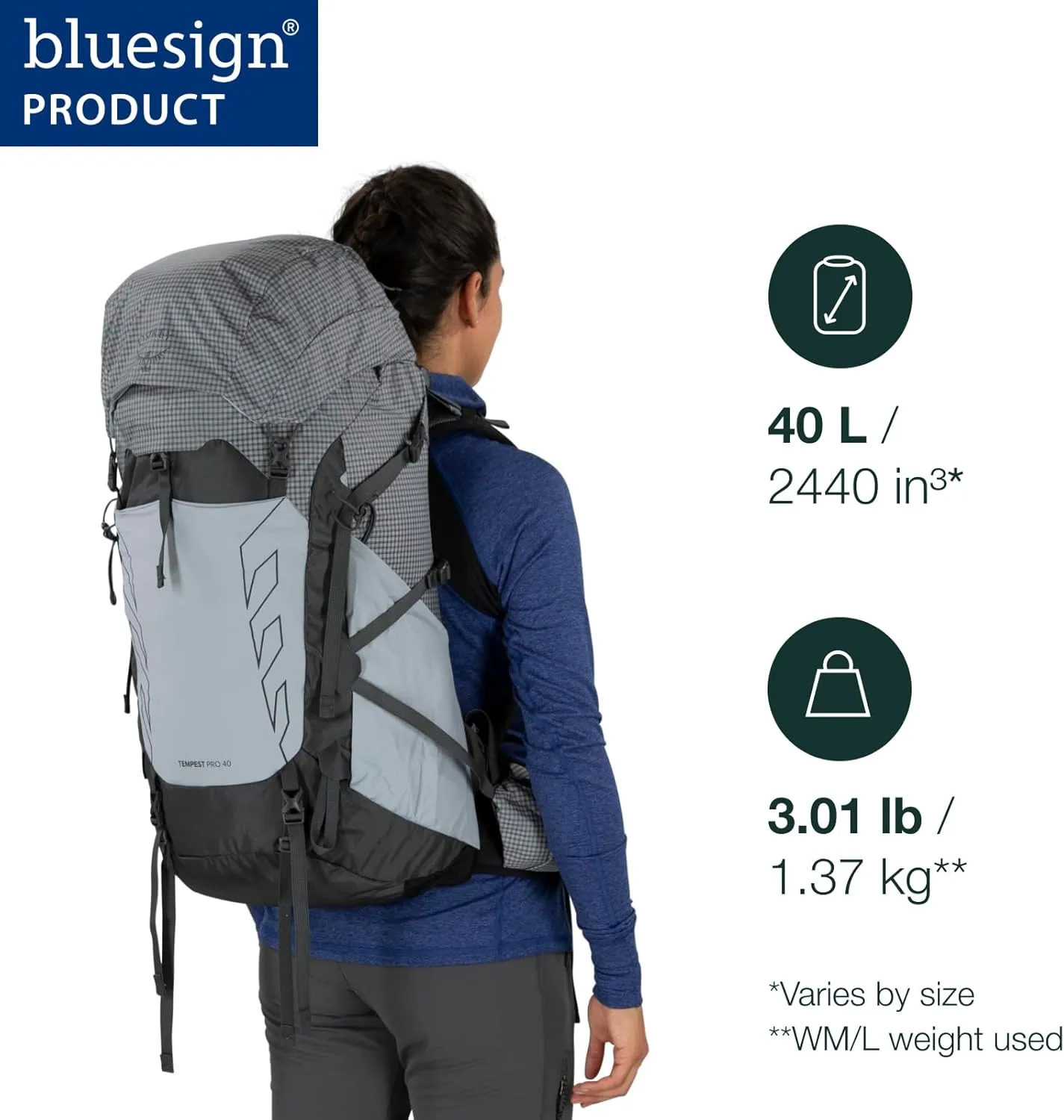 Osprey Tempest Pro 40L Women's Hiking Backpack with Hipbelt, Silver Lining, WXS/S