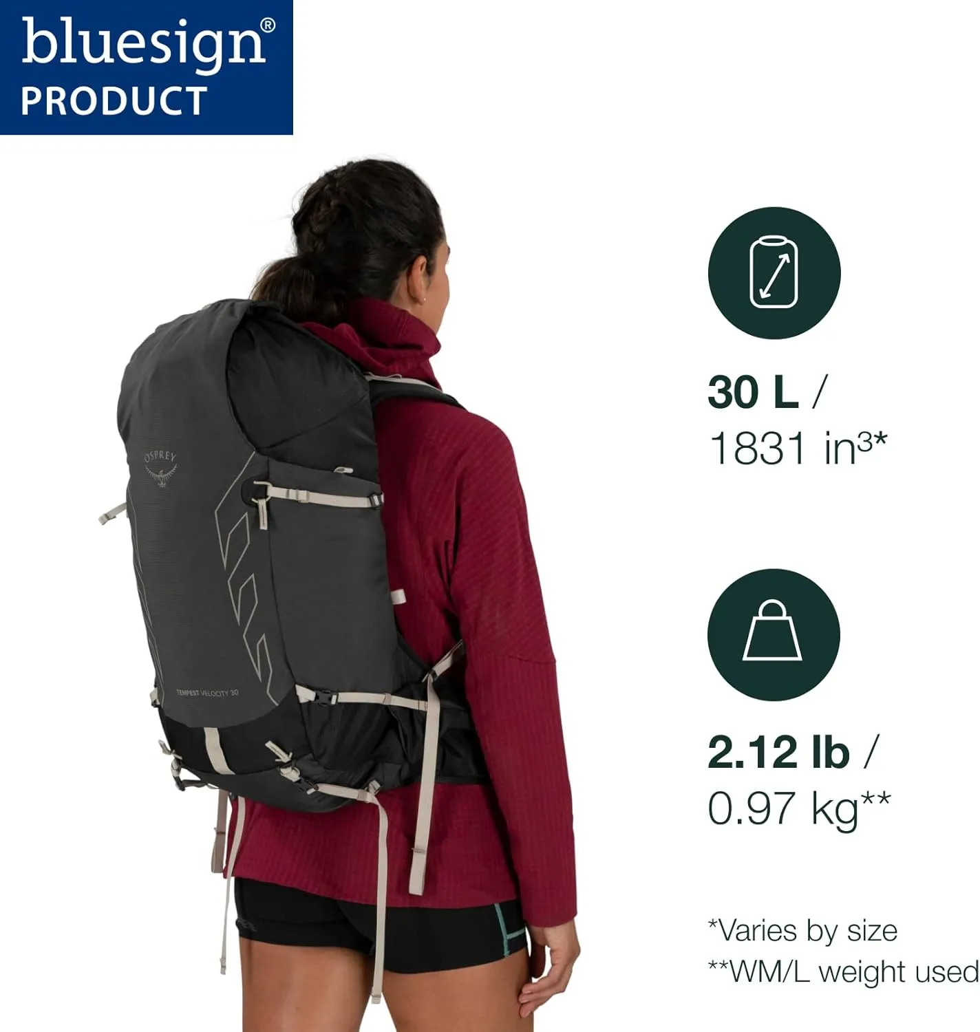 Osprey Tempest Velocity 30L Women's Hiking Backpack, Dark Charcoal/Chiru Tan, WM/L