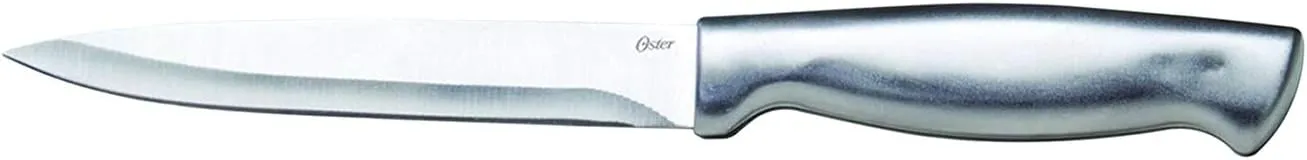 Oster Baldwyn 14 Piece Stainless Steel Cutting Kitchen Knife Cutlery Set with Swivel Block Holder and Knife Sharpener, Brushed Satin